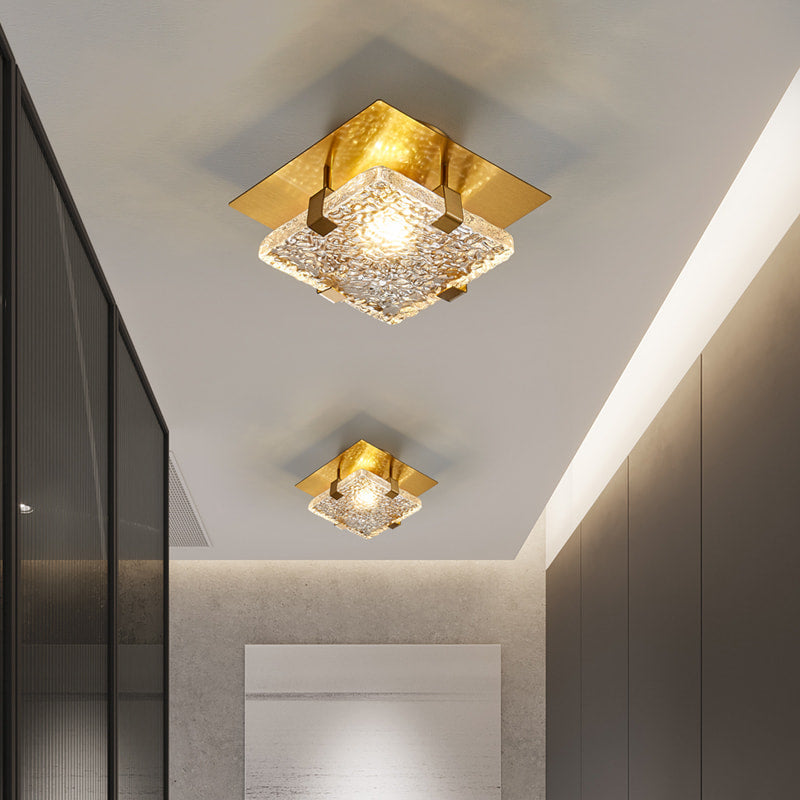 Terra Modern Brass Clear Textural Glass Square LED Ceiling Lights - view 5