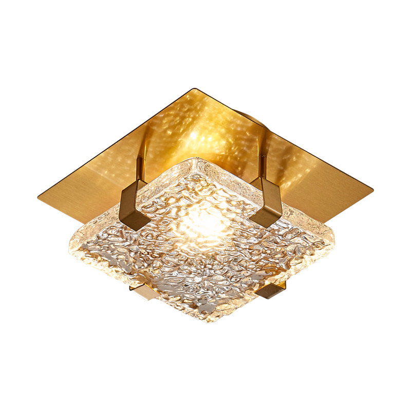 Terra Modern Brass Clear Textural Glass Square LED Ceiling Lights - view 9