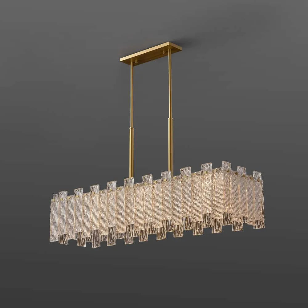 Synfonia Brass Clear Textural Rectangular Glass Chandelier - view 1