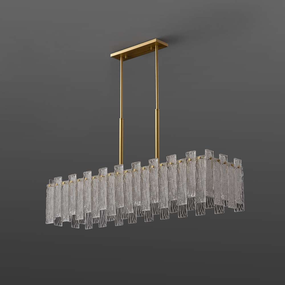Synfonia Brass Clear Textural Rectangular Glass Chandelier - view 2