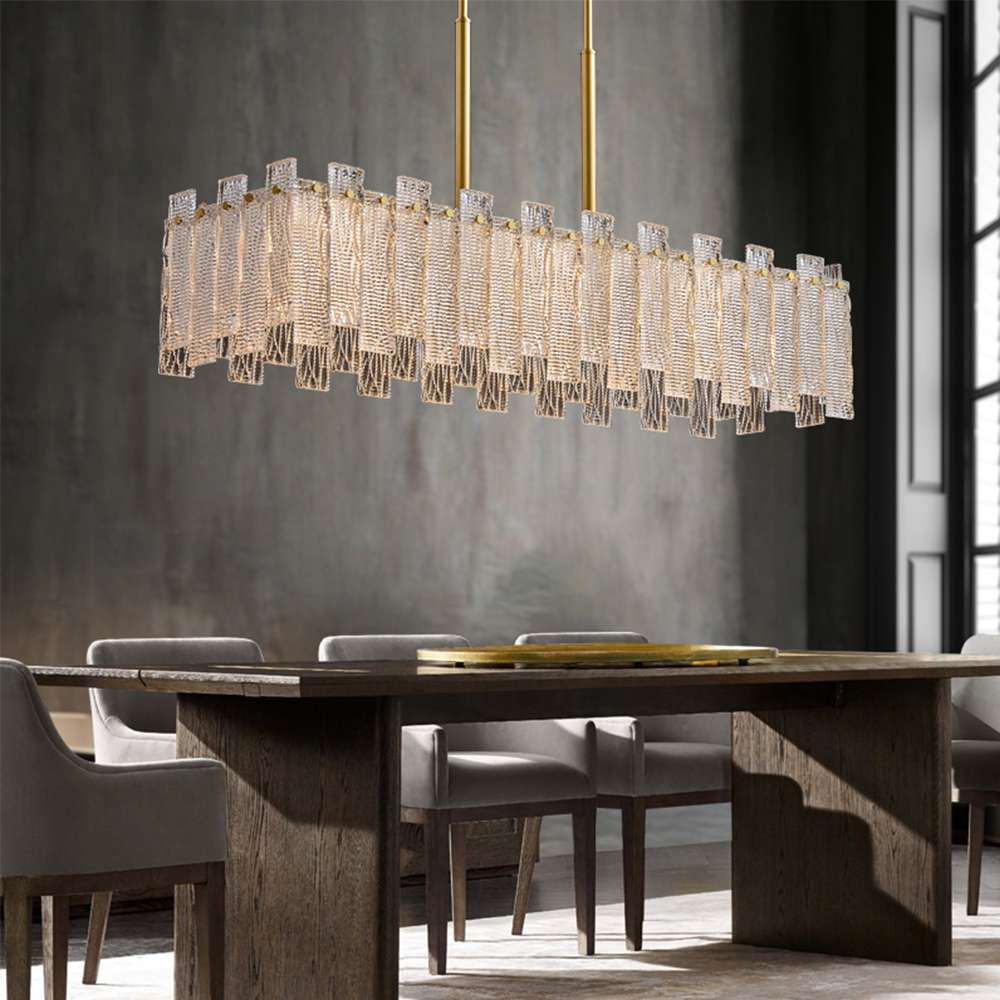 Synfonia Brass Clear Textural Rectangular Glass Chandelier - view 3