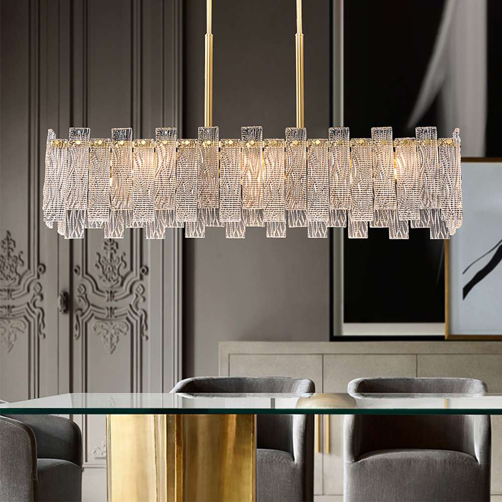 Synfonia Brass Clear Textural Rectangular Glass Chandelier - view 4