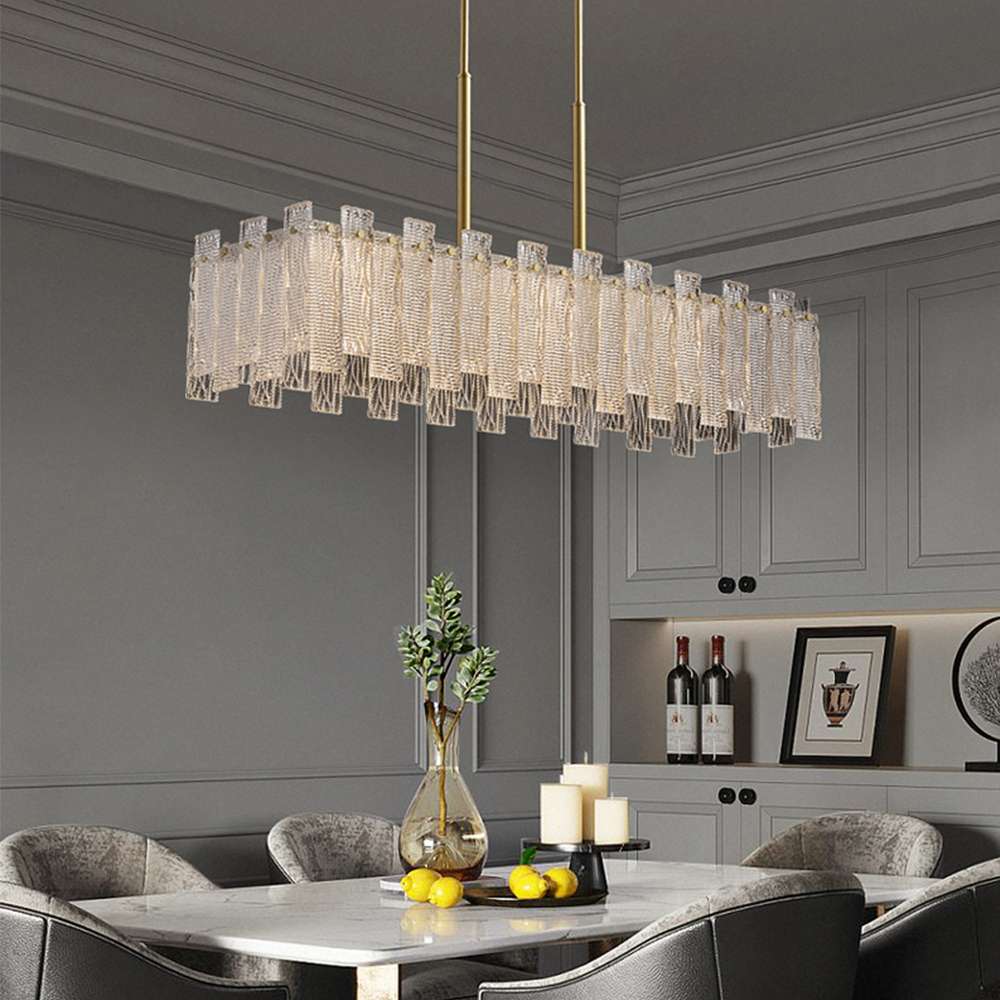 Synfonia Brass Clear Textural Rectangular Glass Chandelier - view 5