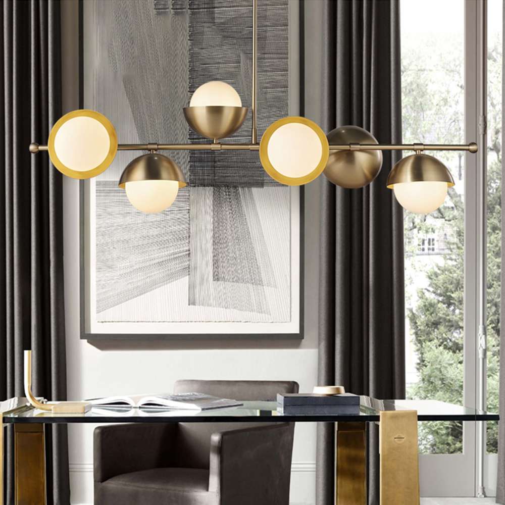 Verena Luxury Brass And Opal Glass Linear Chandelier - view 4