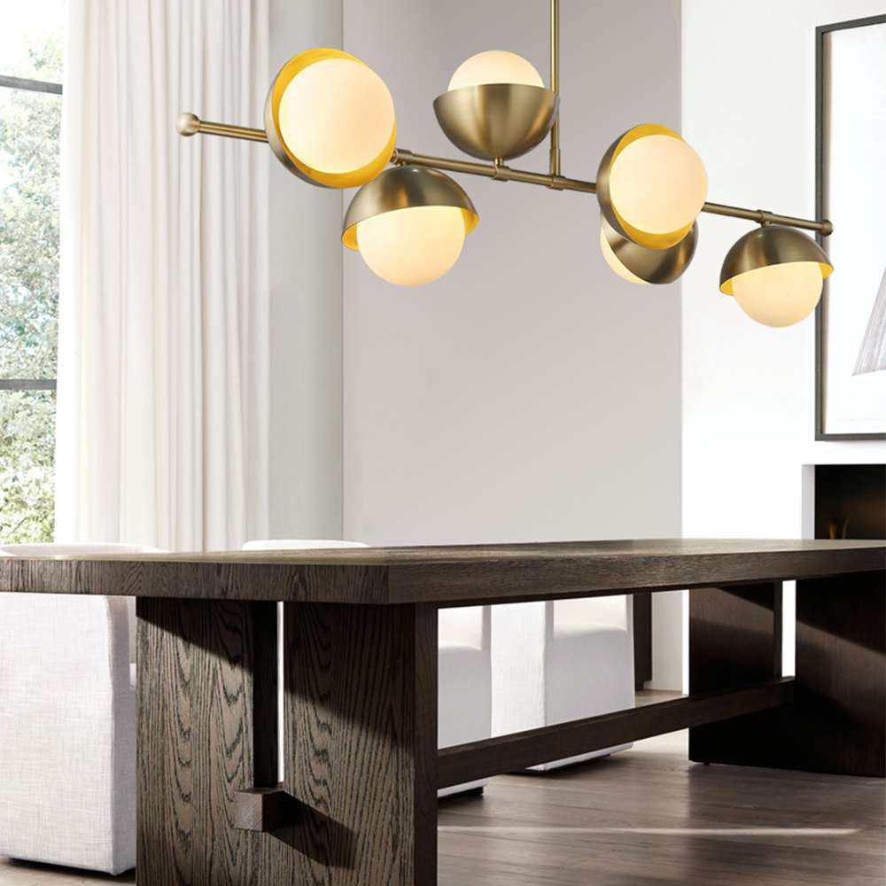 Verena Luxury Brass And Opal Glass Linear Chandelier - view 5