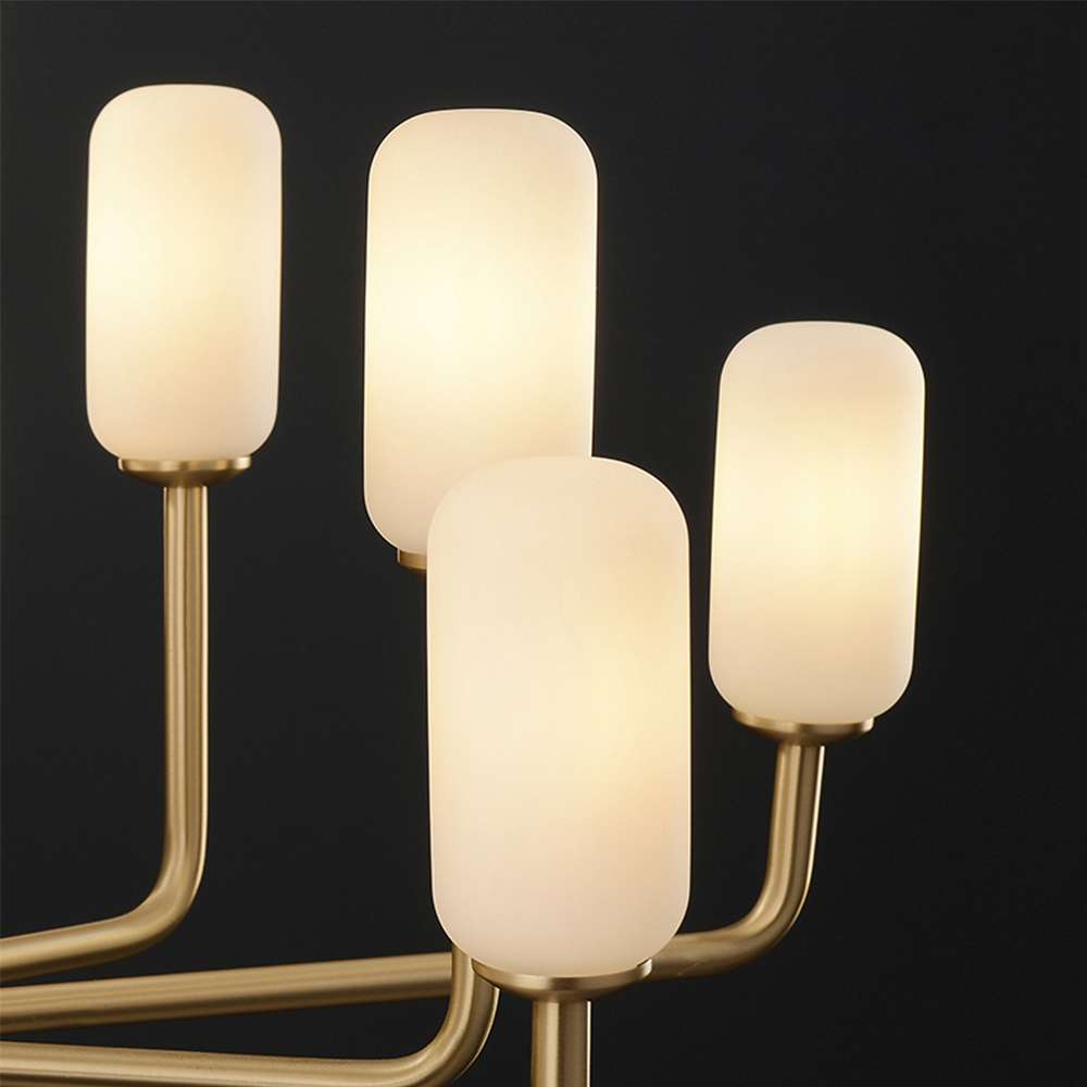 Mid-Century 18 9/10" Dia Brass And Opaline Glass 9-Light Chandelier - view 5