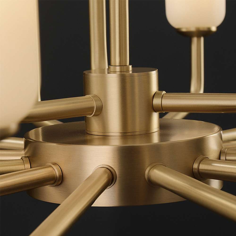 Mid-Century 18 9/10" Dia Brass And Opaline Glass 9-Light Chandelier - view 6