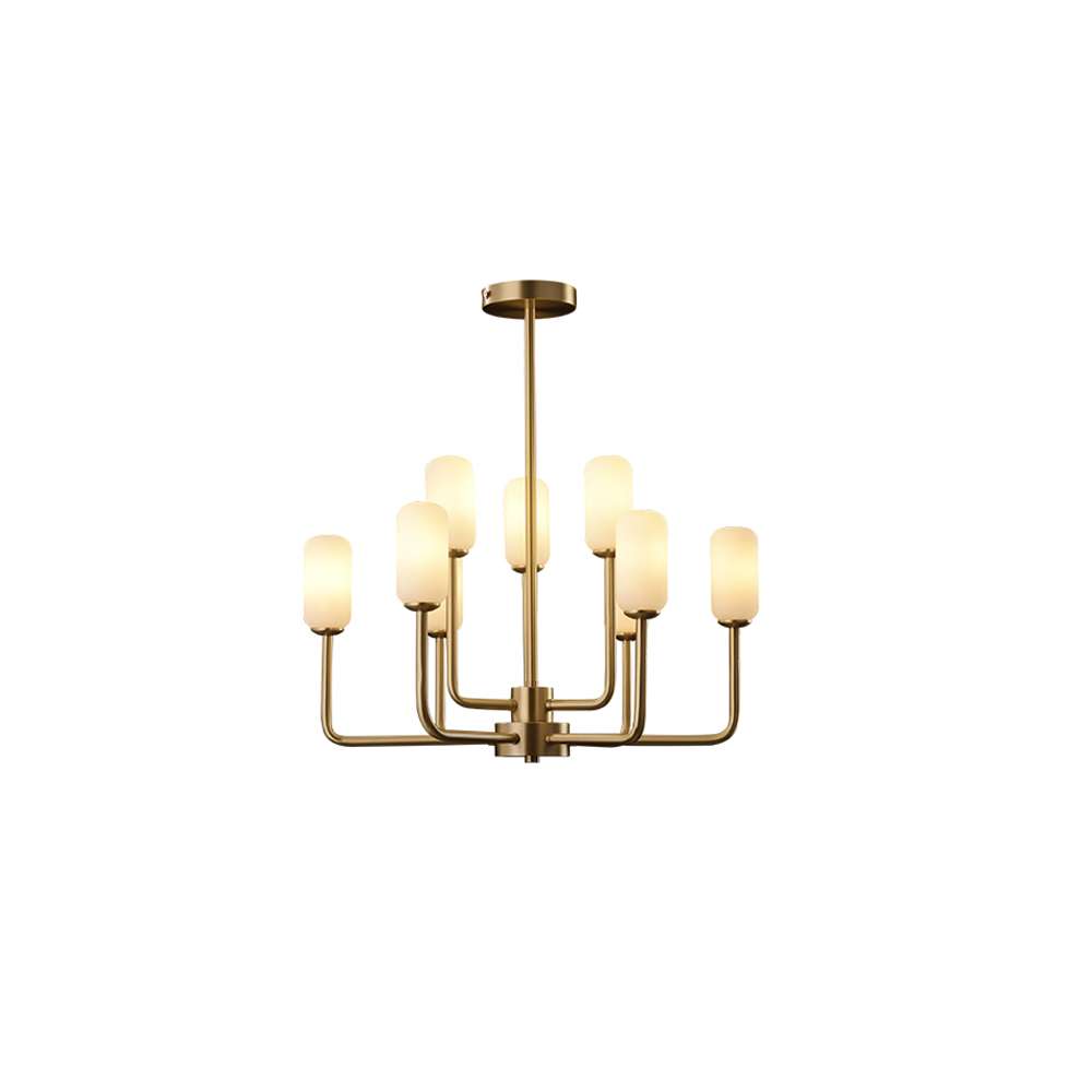 Mid-Century 18 9/10" Dia Brass And Opaline Glass 9-Light Chandelier - view 8