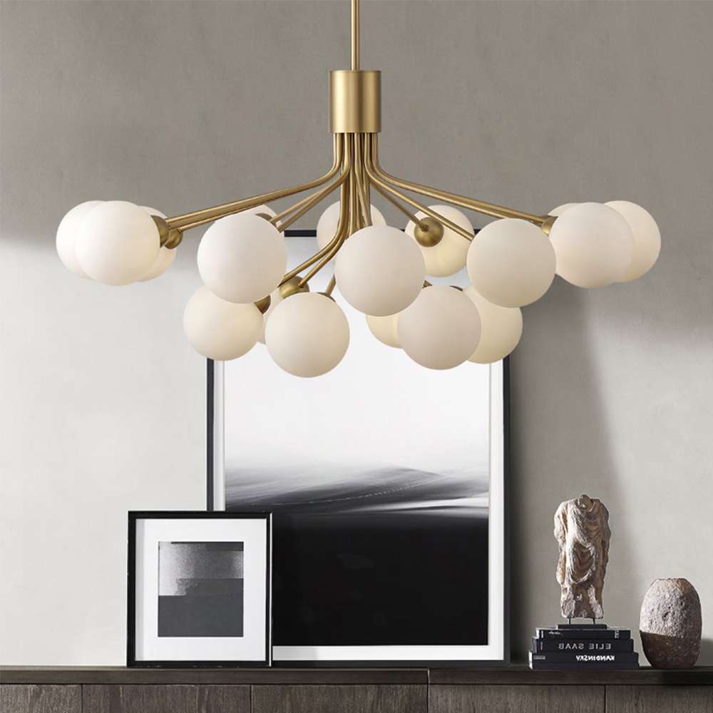 Apiales Brass Opal Glass Clusters Of Flowers Chandelier - view 3