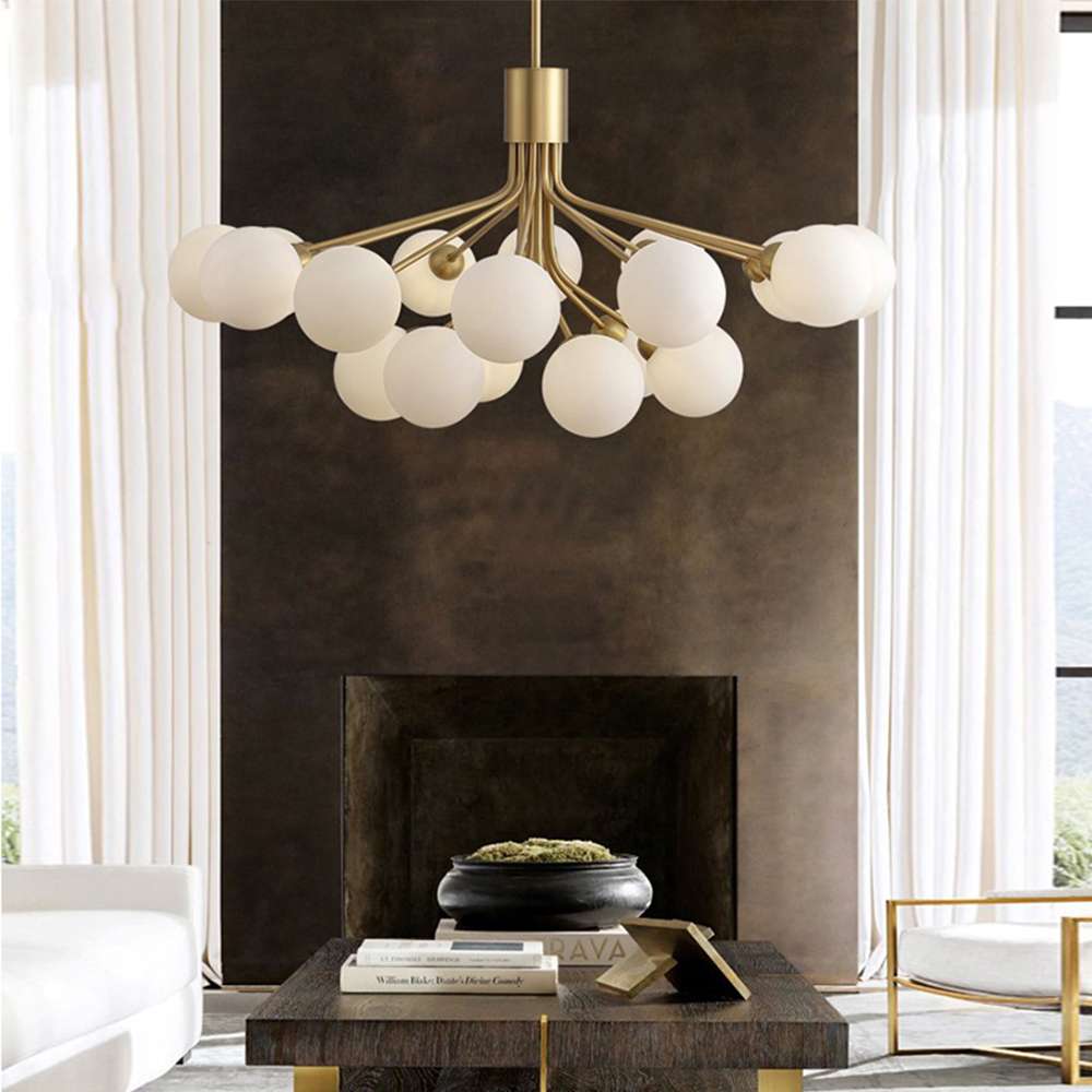 Apiales Brass Opal Glass Clusters Of Flowers Chandelier - view 4