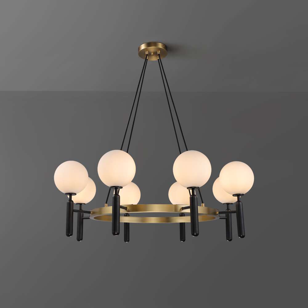 Arianna Modern Gold And White Glass Round Chandelier - view 1