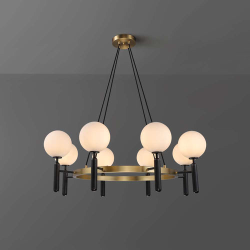 Arianna Modern Gold And White Glass Round Chandelier - view 1