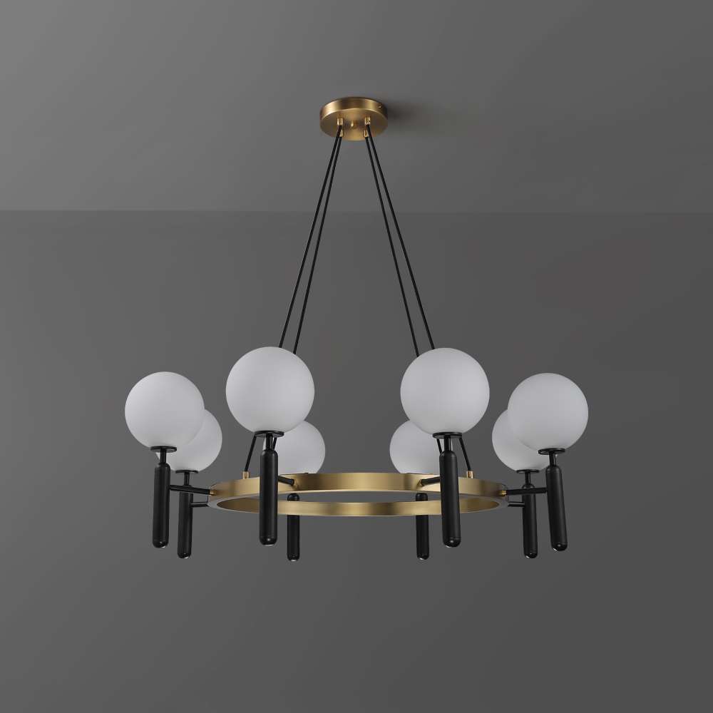 Arianna Modern Gold And White Glass Round Chandelier - view 2