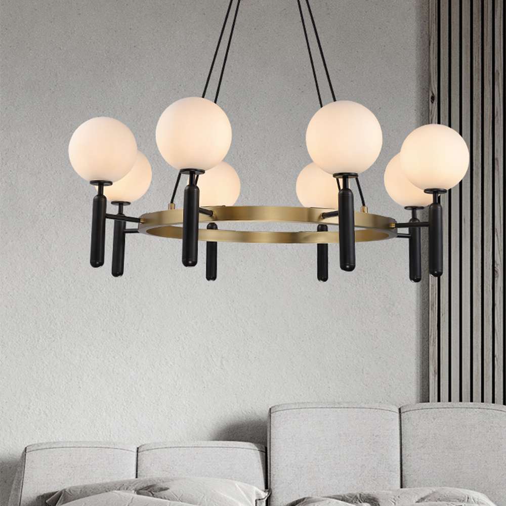 Arianna Modern Gold And White Glass Round Chandelier - view 3