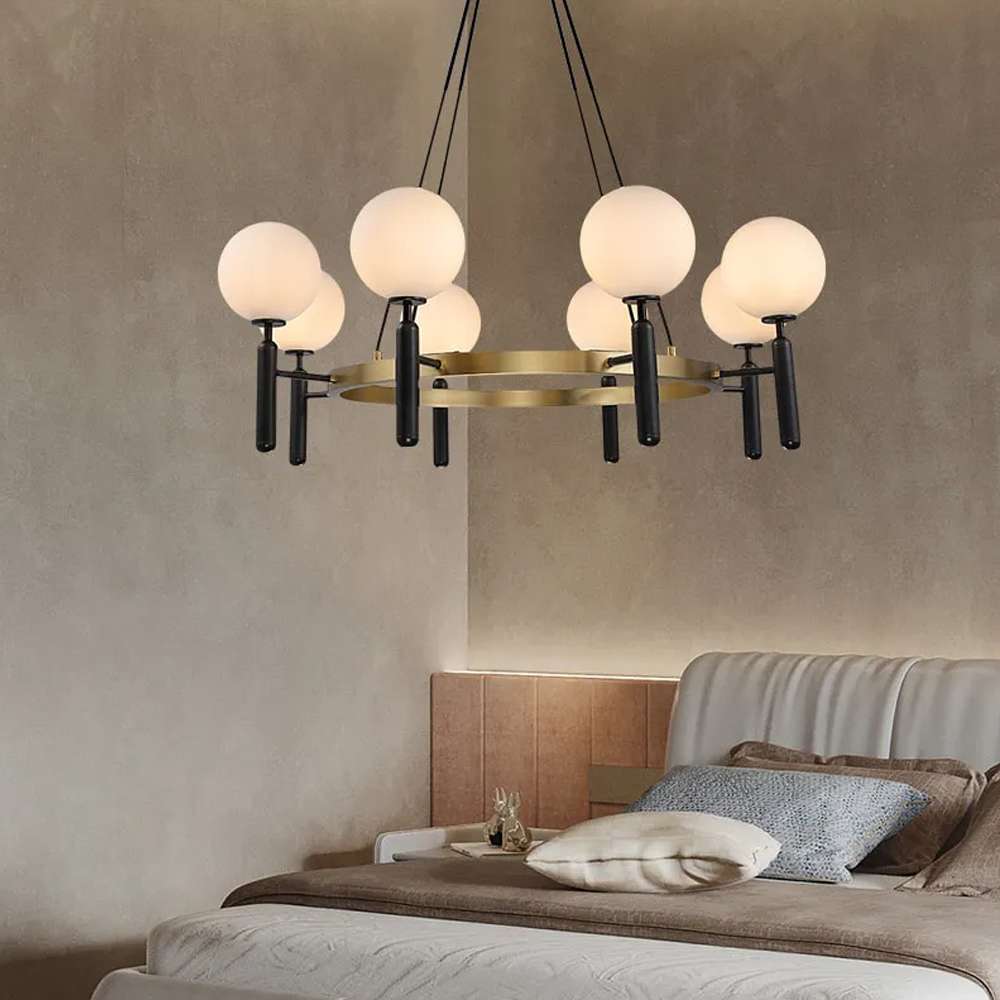 Arianna Modern Gold And White Glass Round Chandelier - view 4