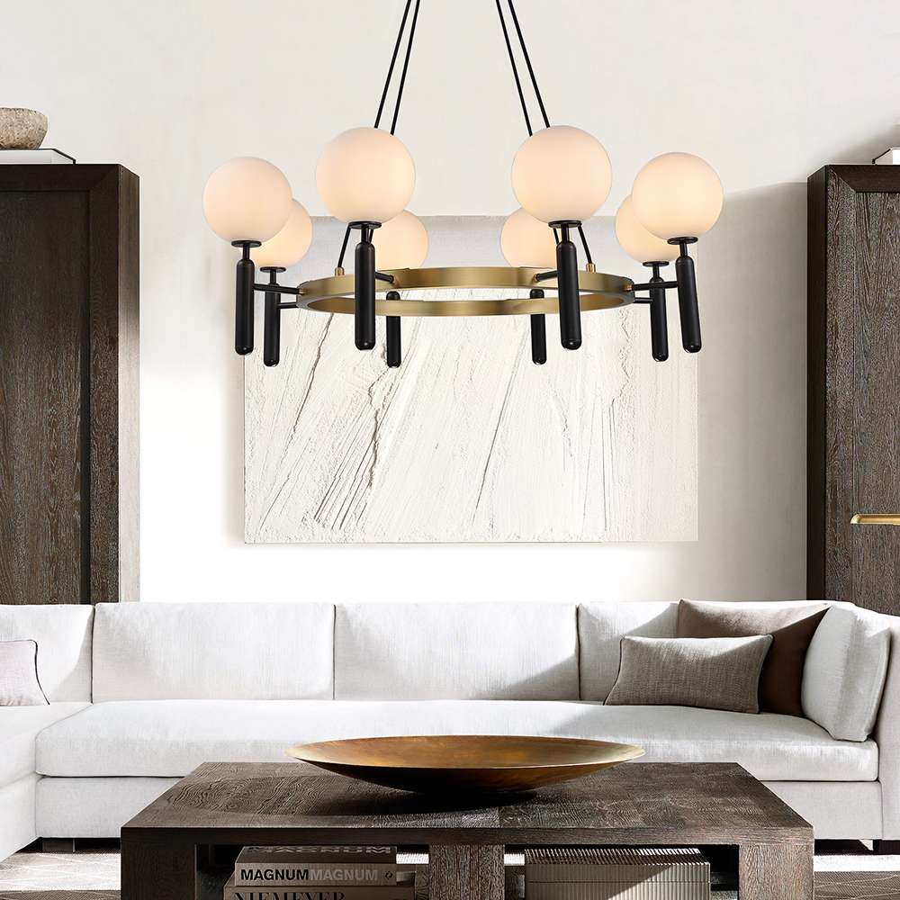 Arianna Modern Gold And White Glass Round Chandelier - view 5