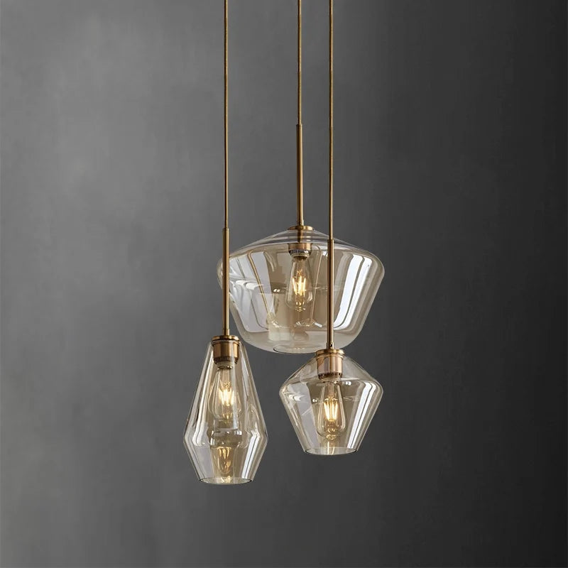 Sculptural Modern Brass Geometrical Glass Shapes Geo Chandelier - view 1