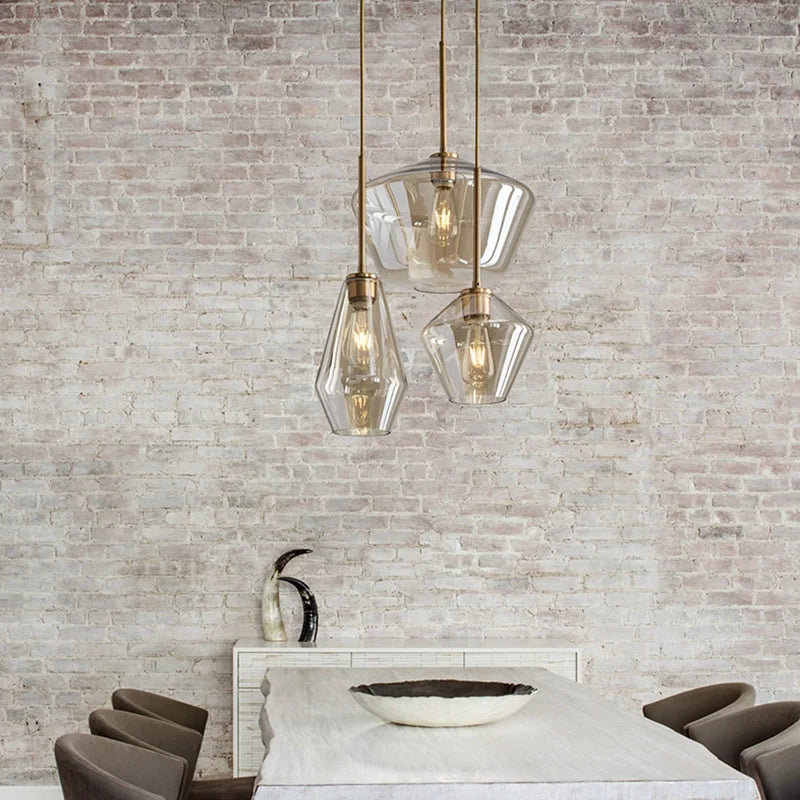 Sculptural Modern Brass Geometrical Glass Shapes Geo Chandelier - view 4