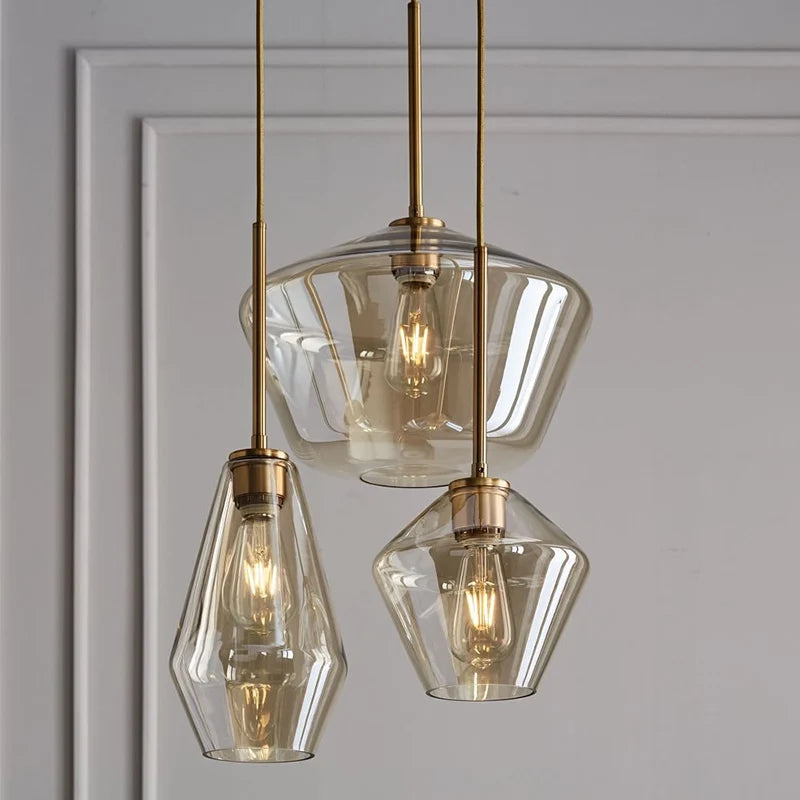 Sculptural Modern Brass Geometrical Glass Shapes Geo Chandelier - view 5