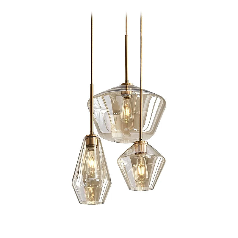 Sculptural Modern Brass Geometrical Glass Shapes Geo Chandelier - view 9