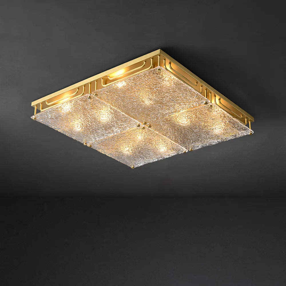 Brass Transparent Textured Glass Square Ceiling Lights - view 1