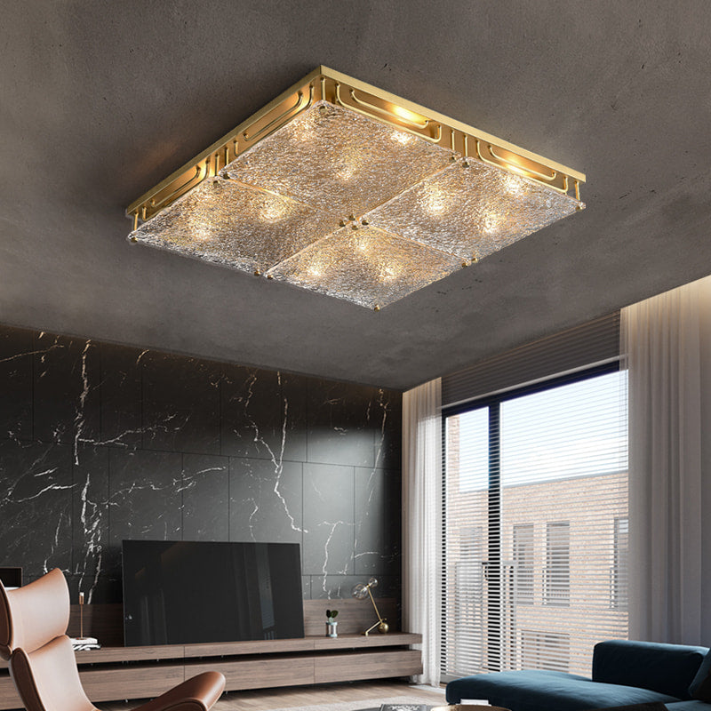 Brass Transparent Textured Glass Square Ceiling Lights - view 2
