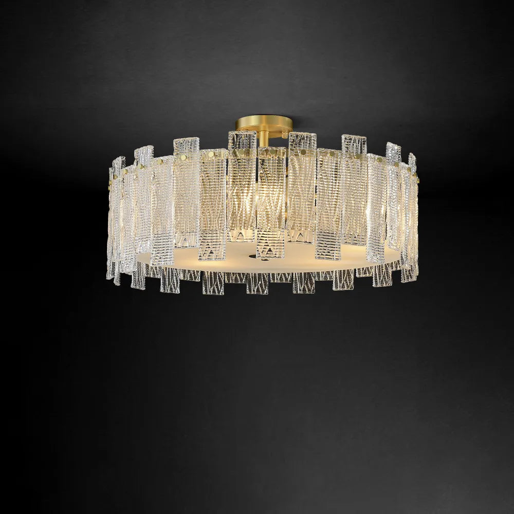 Luxury Mariner Brass Round Clear Textural Glass Chandelier - view 1