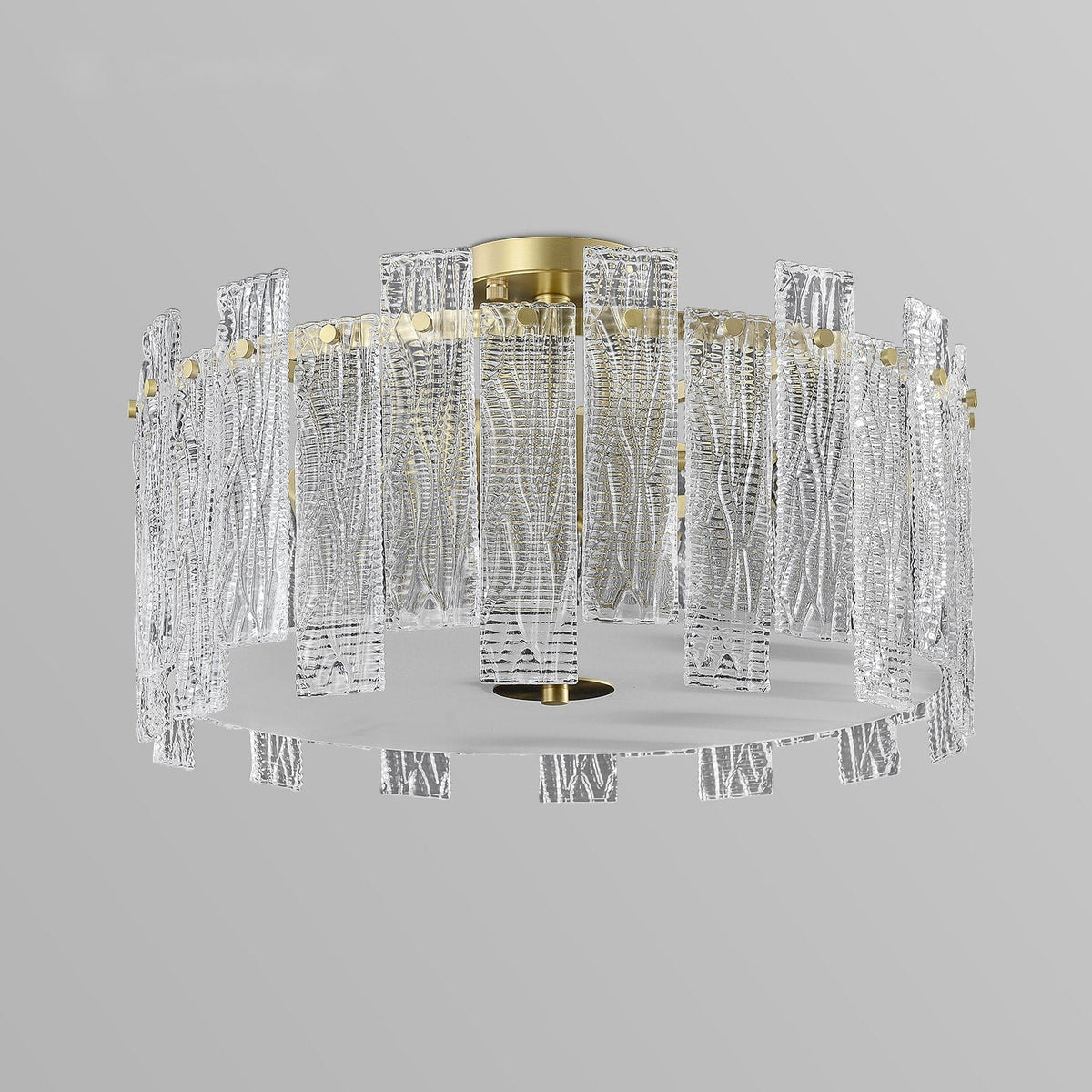 Luxury Mariner Brass Round Clear Textural Glass Chandelier - view 2
