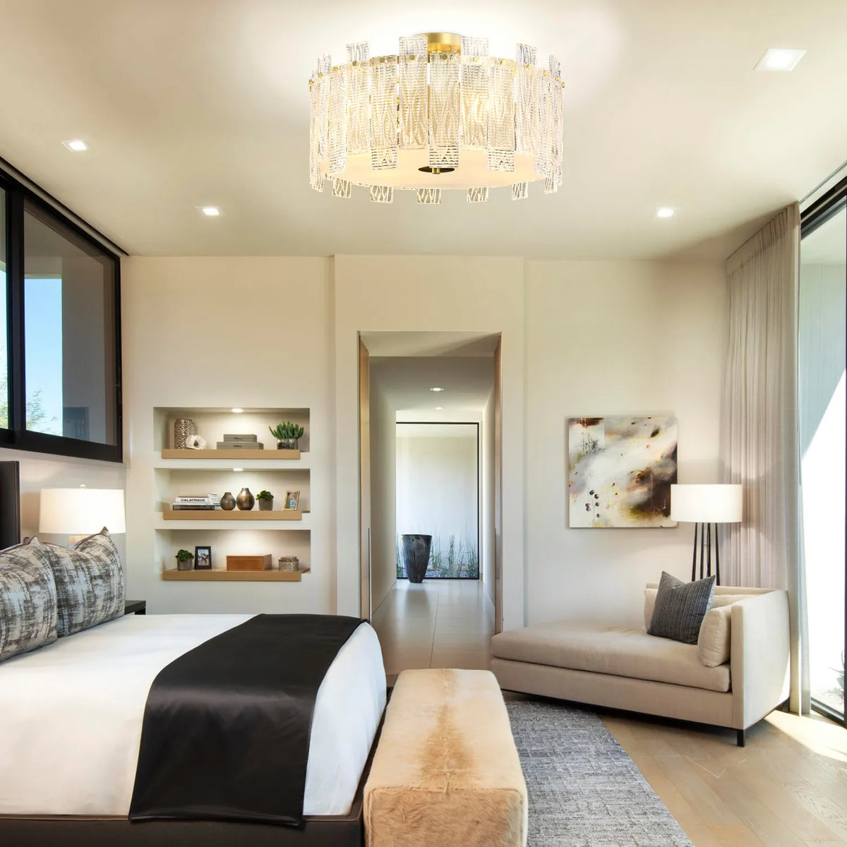 Luxury Mariner Brass Round Clear Textural Glass Chandelier - view 3