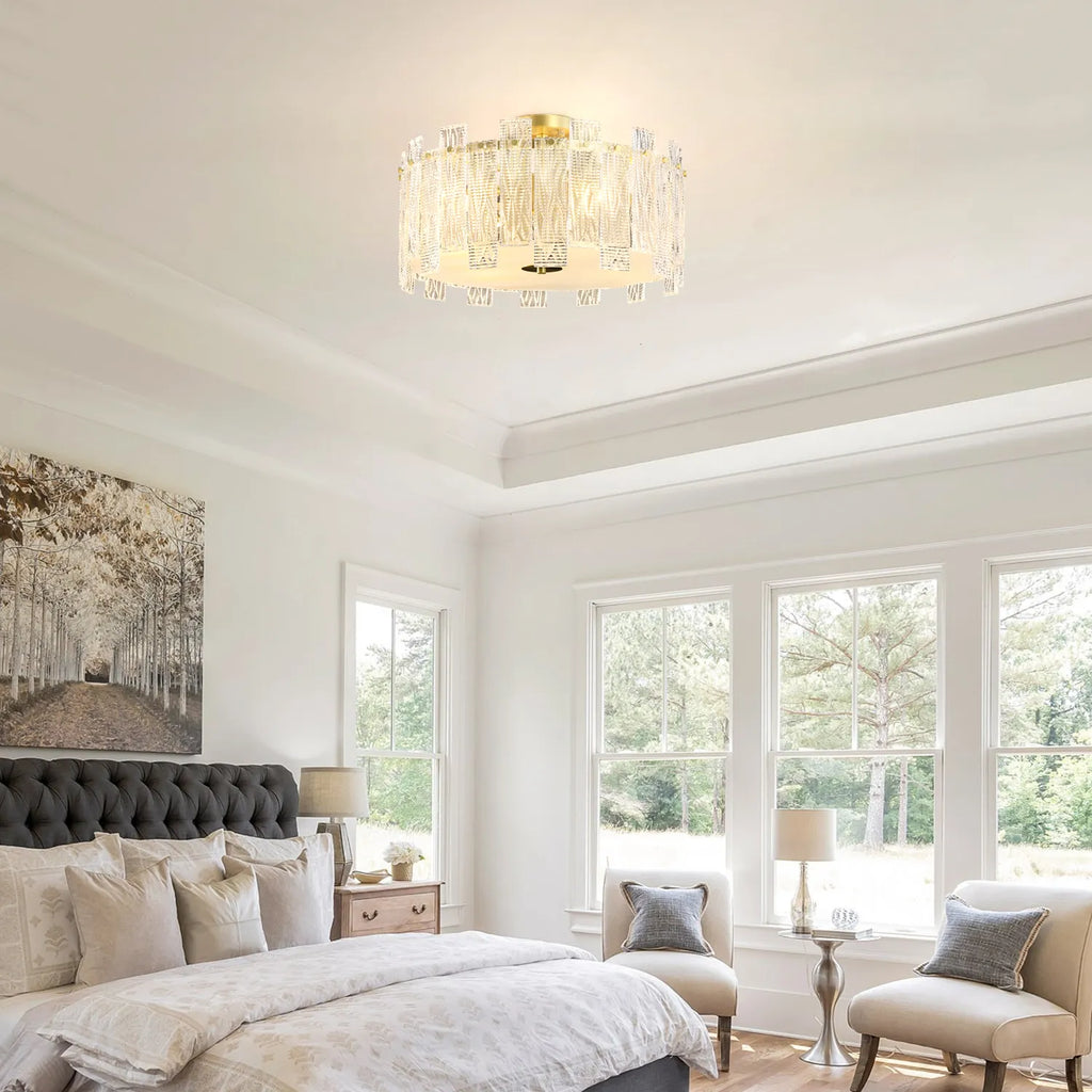 Luxury Mariner Brass Round Clear Textural Glass Chandelier - view 4