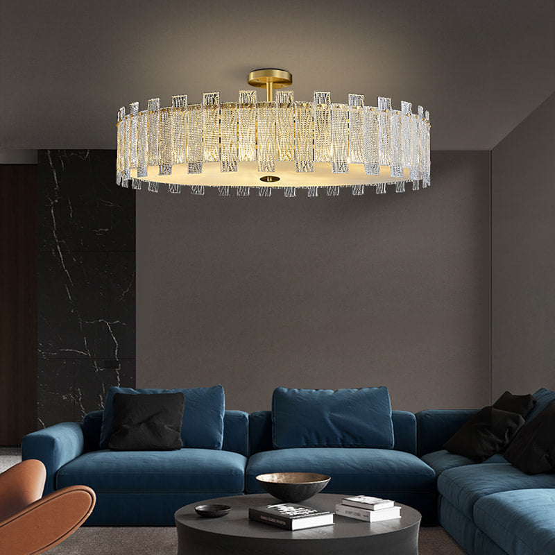 Luxury Mariner Brass Round Clear Textural Glass Chandelier - view 5