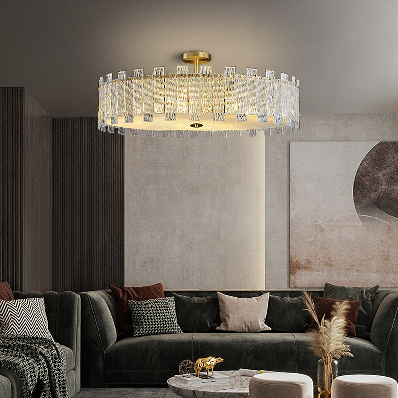 Luxury Mariner Brass Round Clear Textural Glass Chandelier - view 6