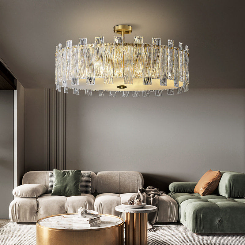 Luxury Mariner Brass Round Clear Textural Glass Chandelier - view 7