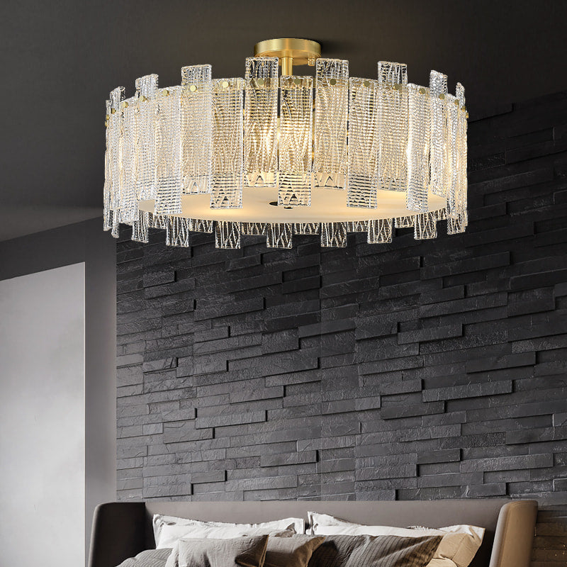 Luxury Mariner Brass Round Clear Textural Glass Chandelier - view 8