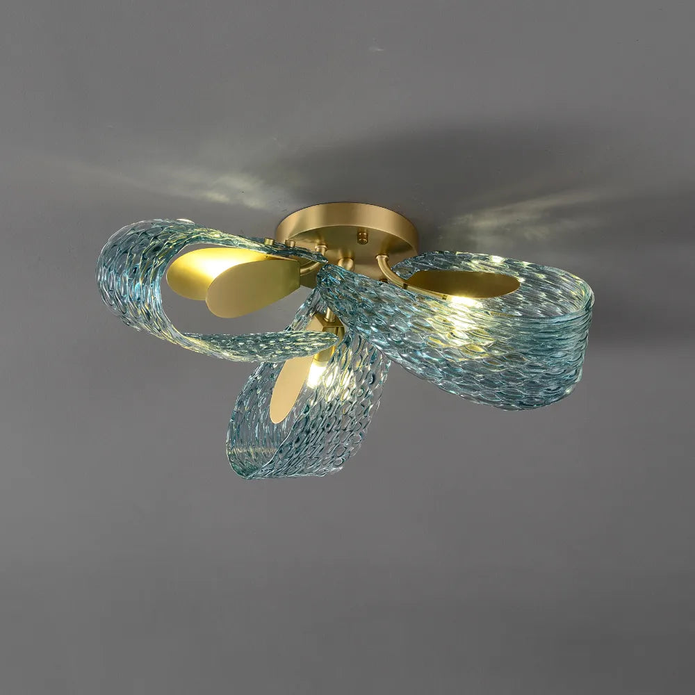 Multi-Light Blue and Gold Glass Rope Chandelier - view 1