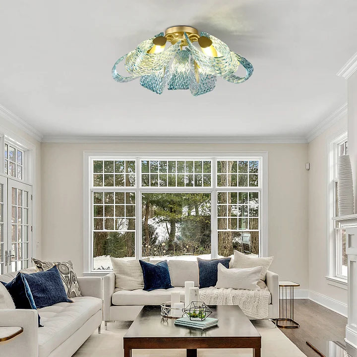 Multi-Light Blue and Gold Glass Rope Chandelier - view 3