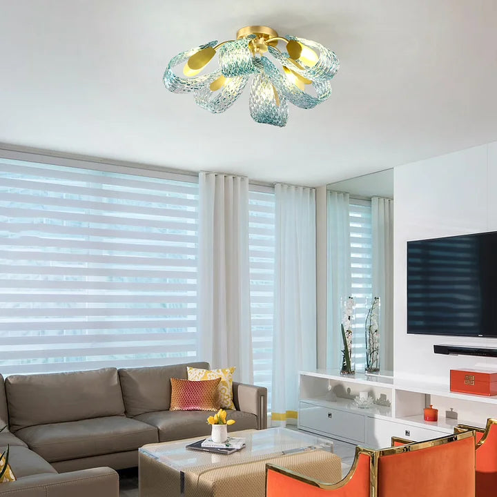Multi-Light Blue and Gold Glass Rope Chandelier - view 4