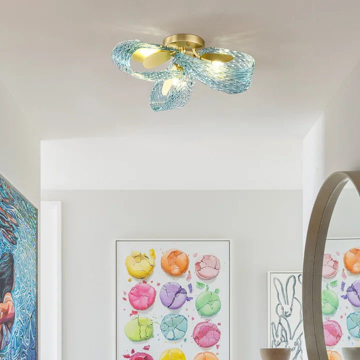 Multi-Light Blue and Gold Glass Rope Chandelier - view 5