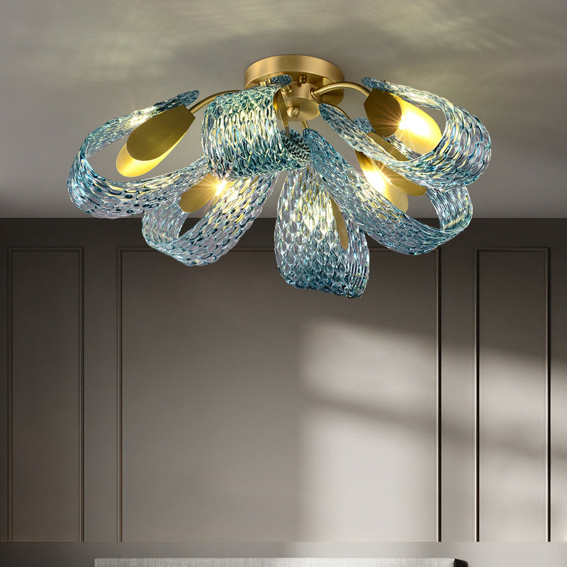 Multi-Light Blue and Gold Glass Rope Chandelier - view 7