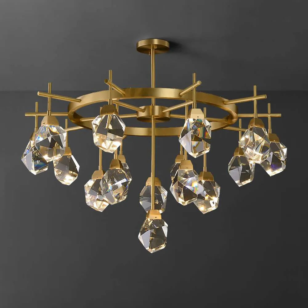 Modern Gem Round Belvedere Brass Clear Crystal Chandelier - view 1