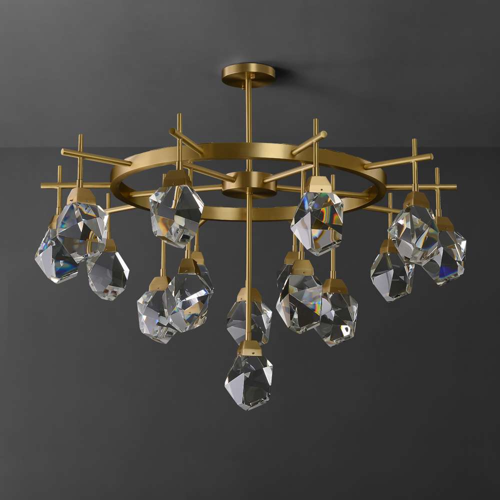 Modern Gem Round Belvedere Brass Clear Crystal Chandelier - view 2