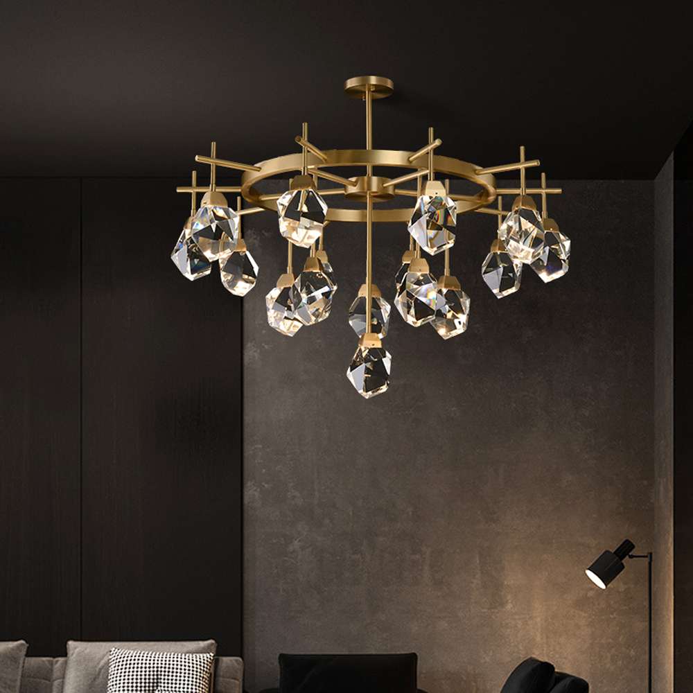 Modern Gem Round Belvedere Brass Clear Crystal Chandelier - view 6