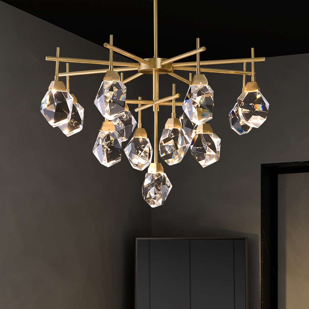 Modern Gem Round Belvedere Brass Clear Crystal Chandelier - view 7