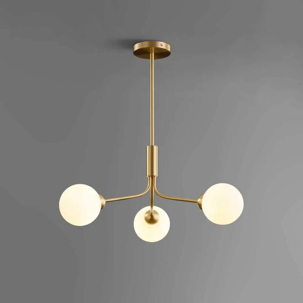 Multi-Globe White Glass and Brass Chandelier - view 1