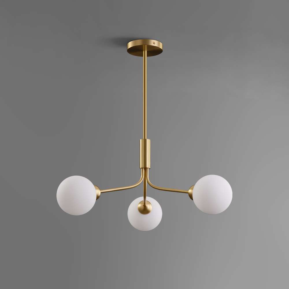 Multi-Globe White Glass and Brass Chandelier - view 2