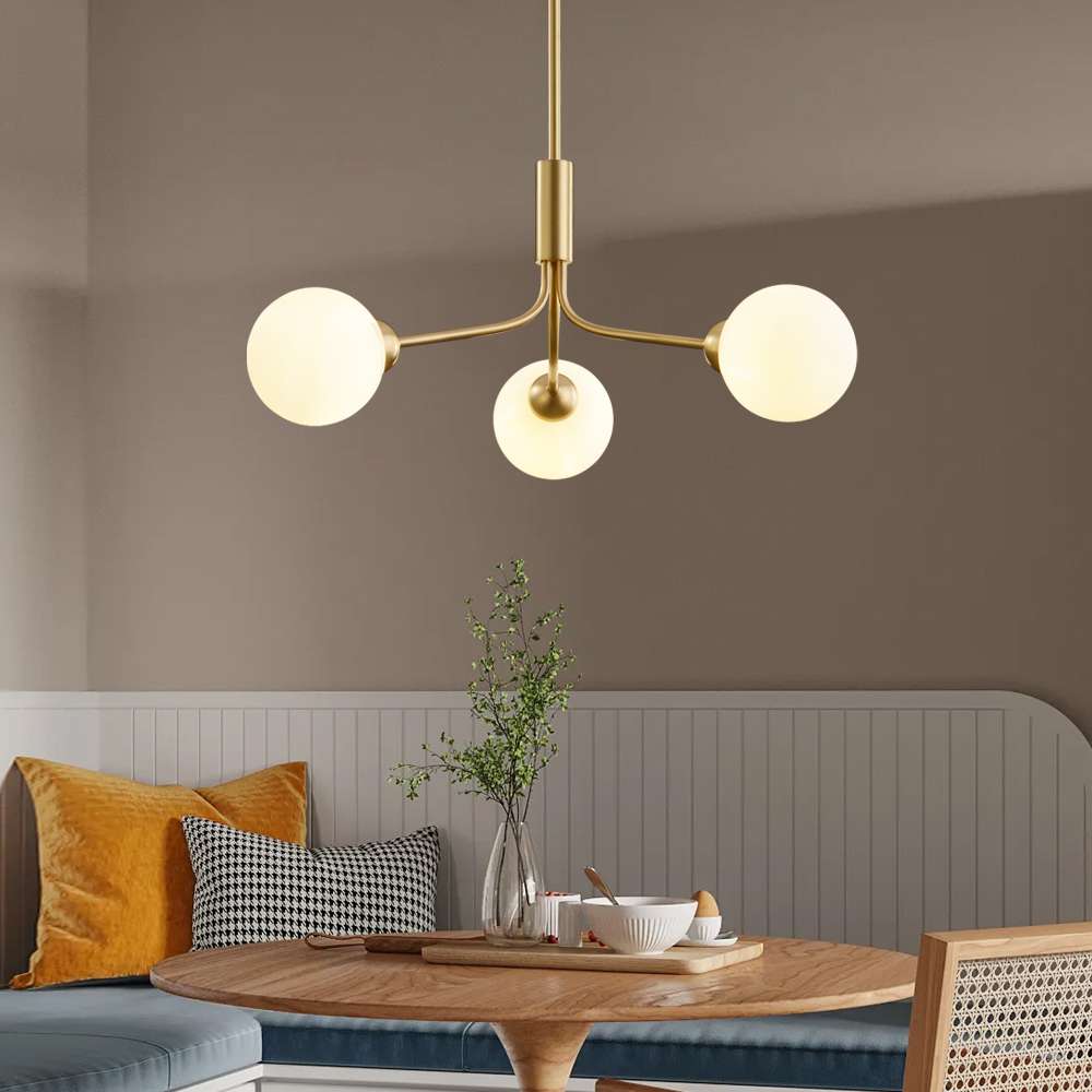 Multi-Globe White Glass and Brass Chandelier - view 3