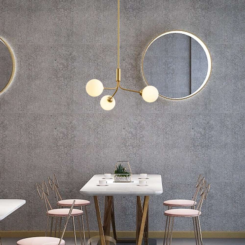 Multi-Globe White Glass and Brass Chandelier - view 4