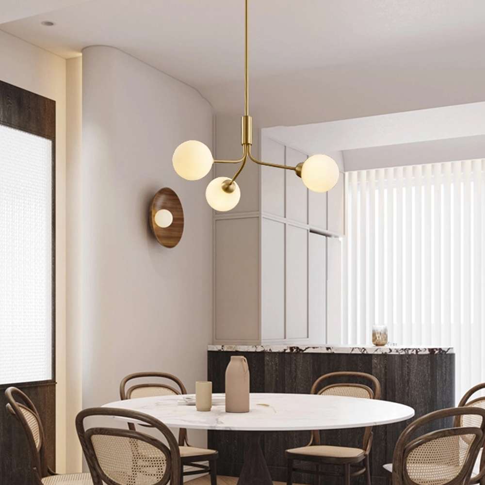 Multi-Globe White Glass and Brass Chandelier - view 5