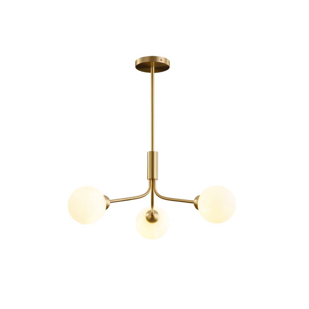 Multi-Globe White Glass and Brass Chandelier - view 8