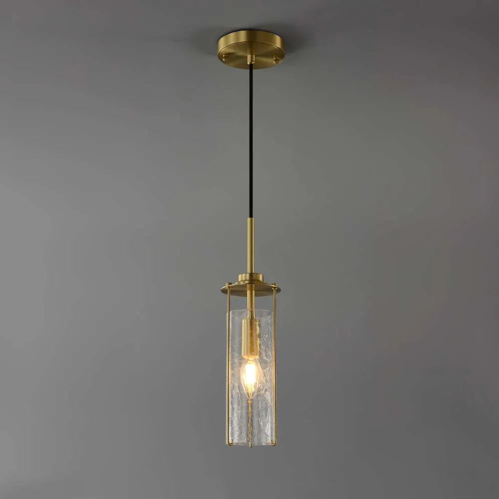 Belmont Warm Brass And Clear Crack Glass Pendant Lights - view 1